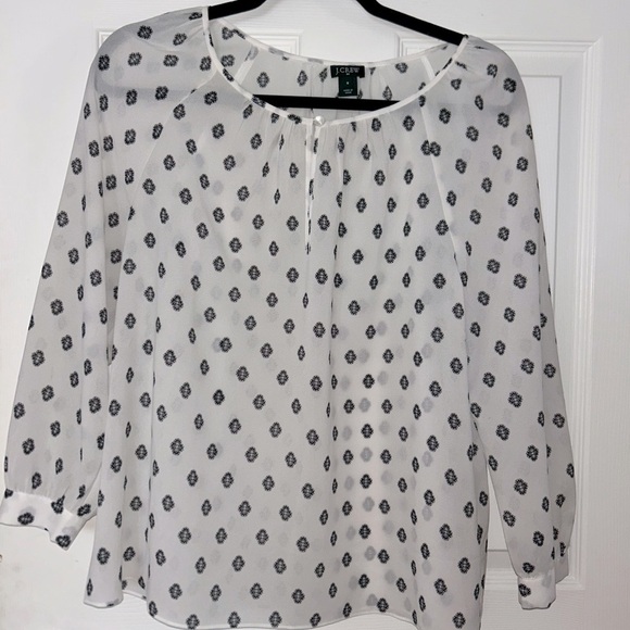 J.Crew White and Black Sheer Blouse Small - Picture 1 of 3